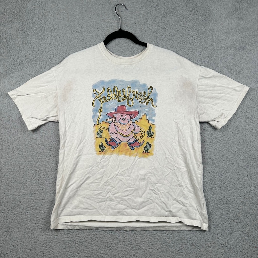 Teddy Fresh Mens Medium Cowboy Bear Graphic Tee Cream Streetwear Shirt
